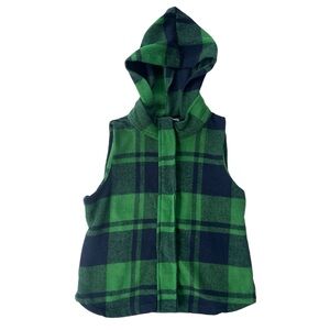 Favlux Fashion Juniors Large Green Blue Buffalo Plaid Flannel Hooded Zip-Up Vest